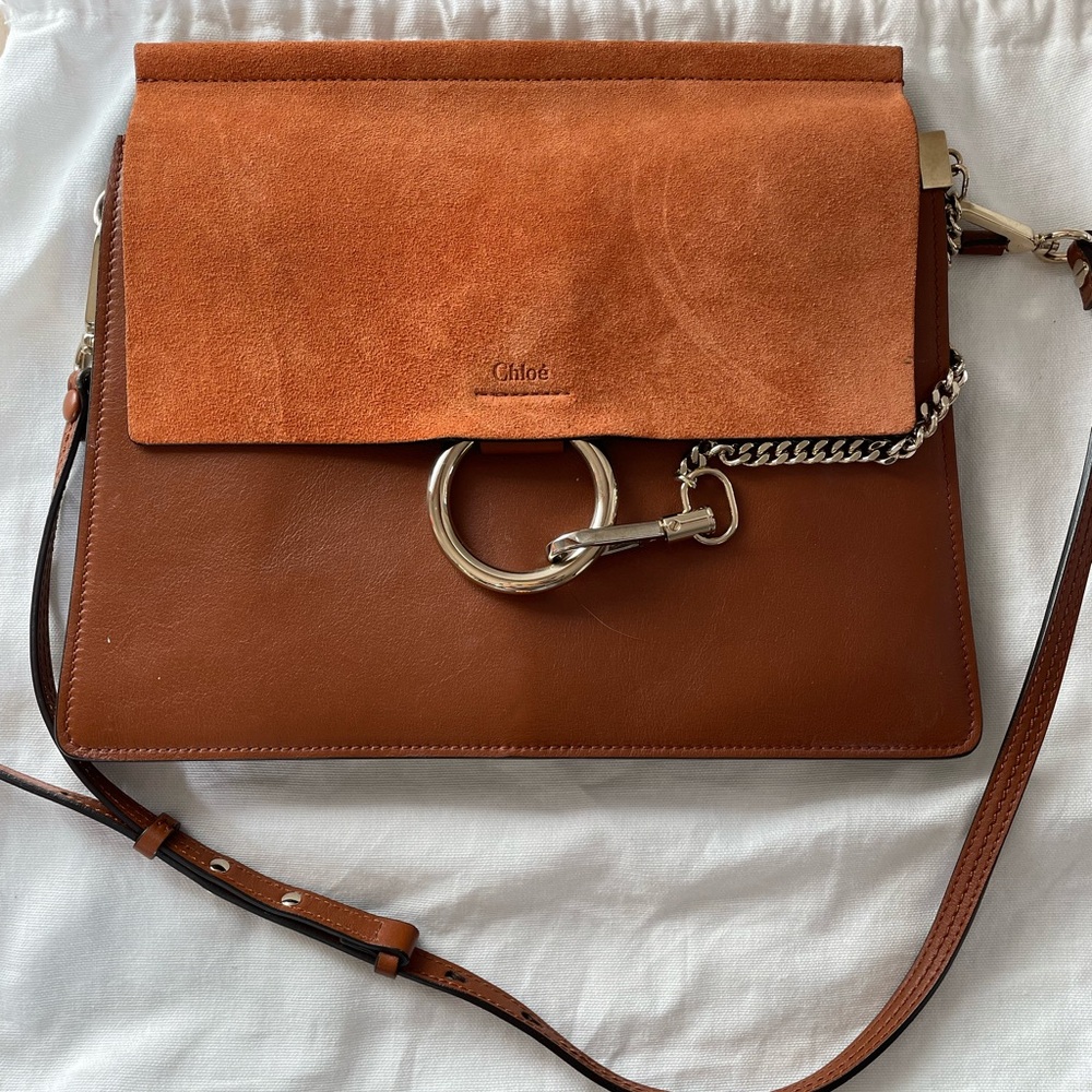 Chloe Brown Leather And Suede Faye Flap Shoulder Bag